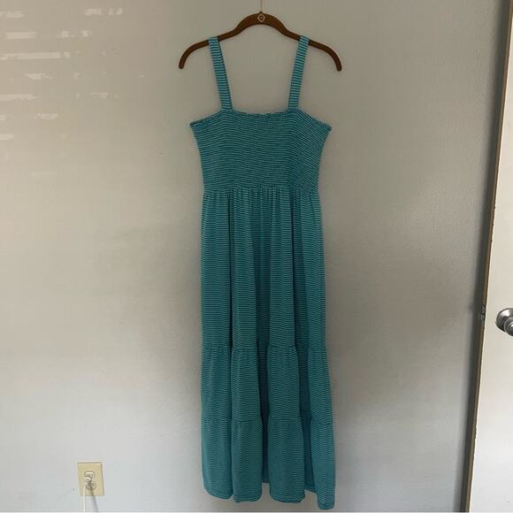 Blue & White Striped Maxi Tiered Dress Summer - Picture 2 of 8